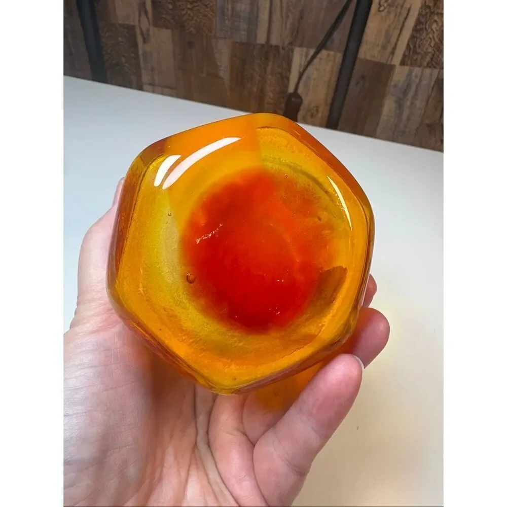 Vintage orange, yellow, white and clear blown art glass vase Murano style